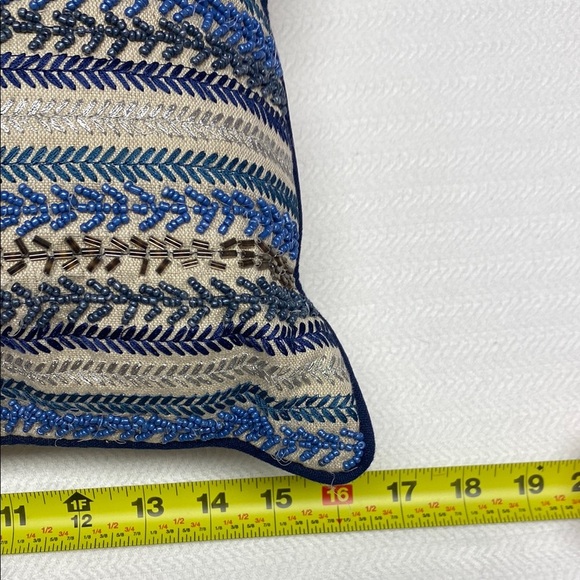 Blue and Cream Striped Accent Pillow - Picture 2 of 11